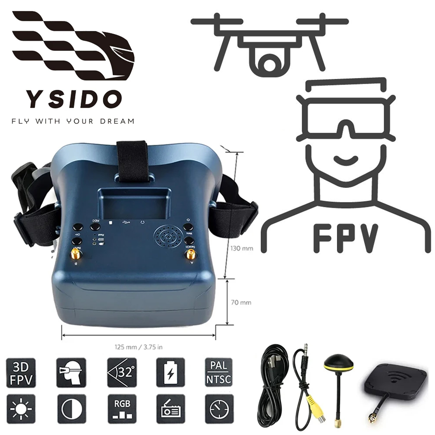 Drone Racing Goggles - Okulary FPV 008D 5.8G 40CH 4.3-calowy